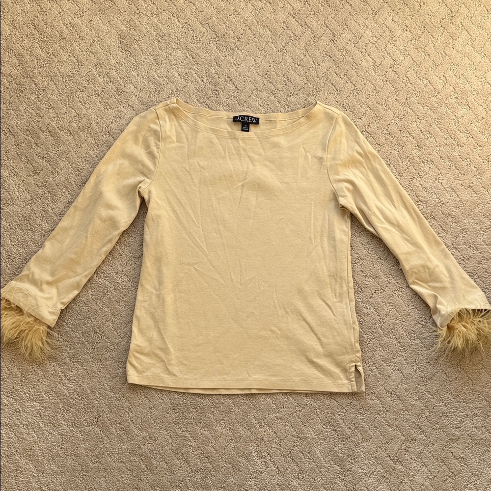J. Crew Pale Tan-Yellow Long Sleeve Top with Feather Cuffs